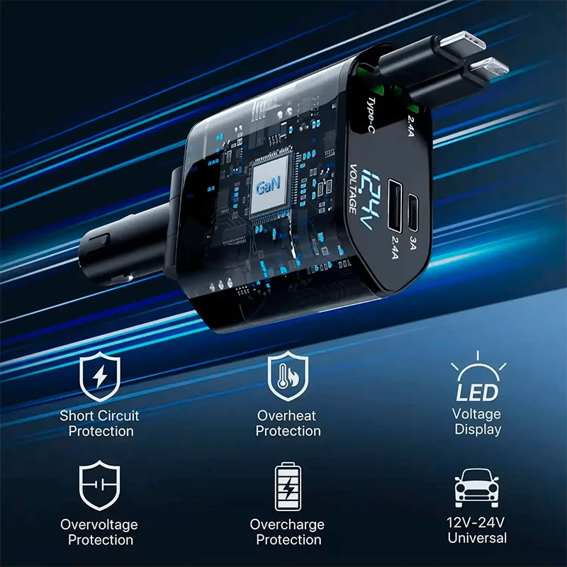 Cargador de Auto 4 en 1 con Carga Rápida – 120W