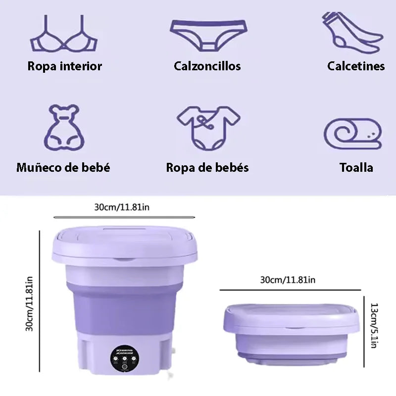 Mini Lavadora Plegable 2 en 1 con Centrifugado – 8L