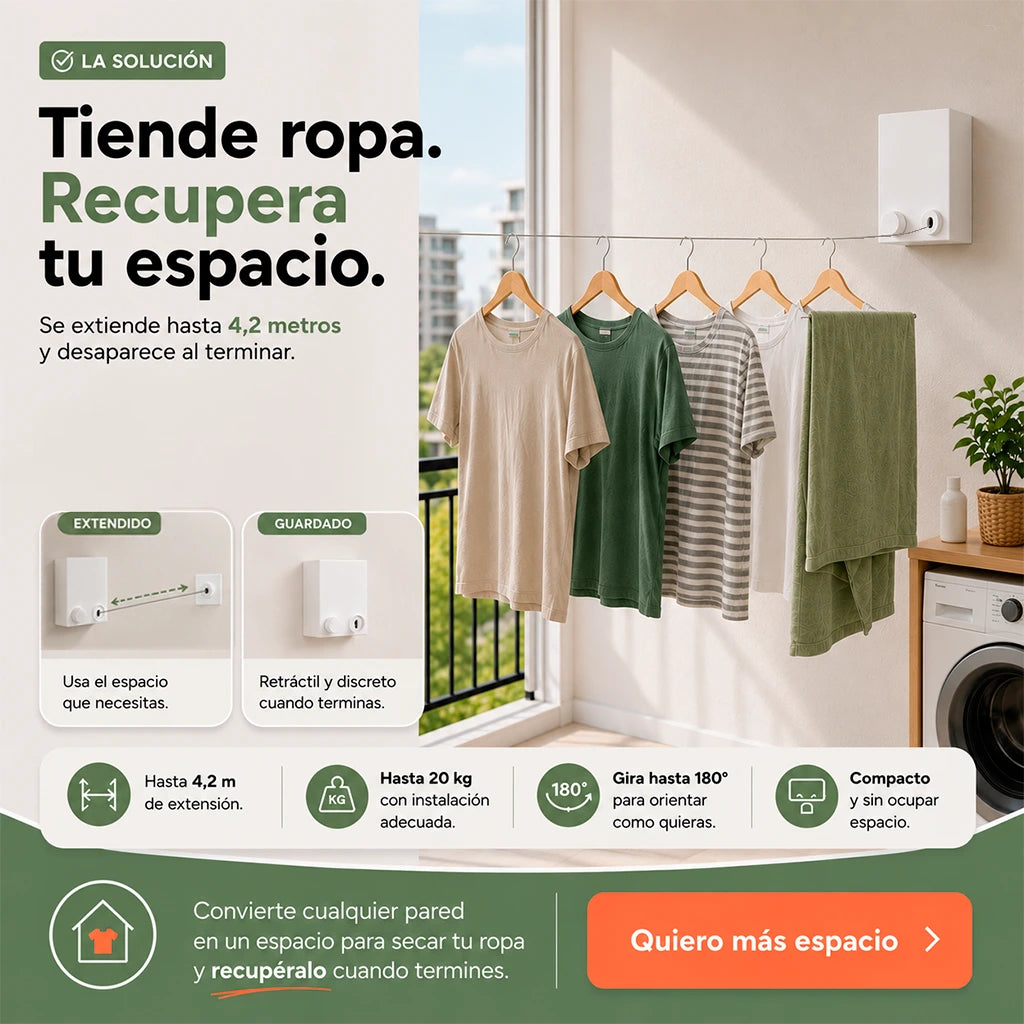 Tendedero Retráctil de Pared | 4,2 m de Longitud