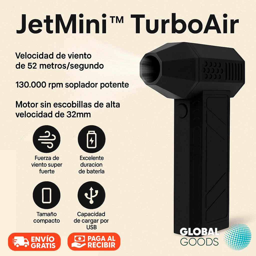 JetMini™ TurboAir | Soplador de Mano Inalámbrico con Linterna