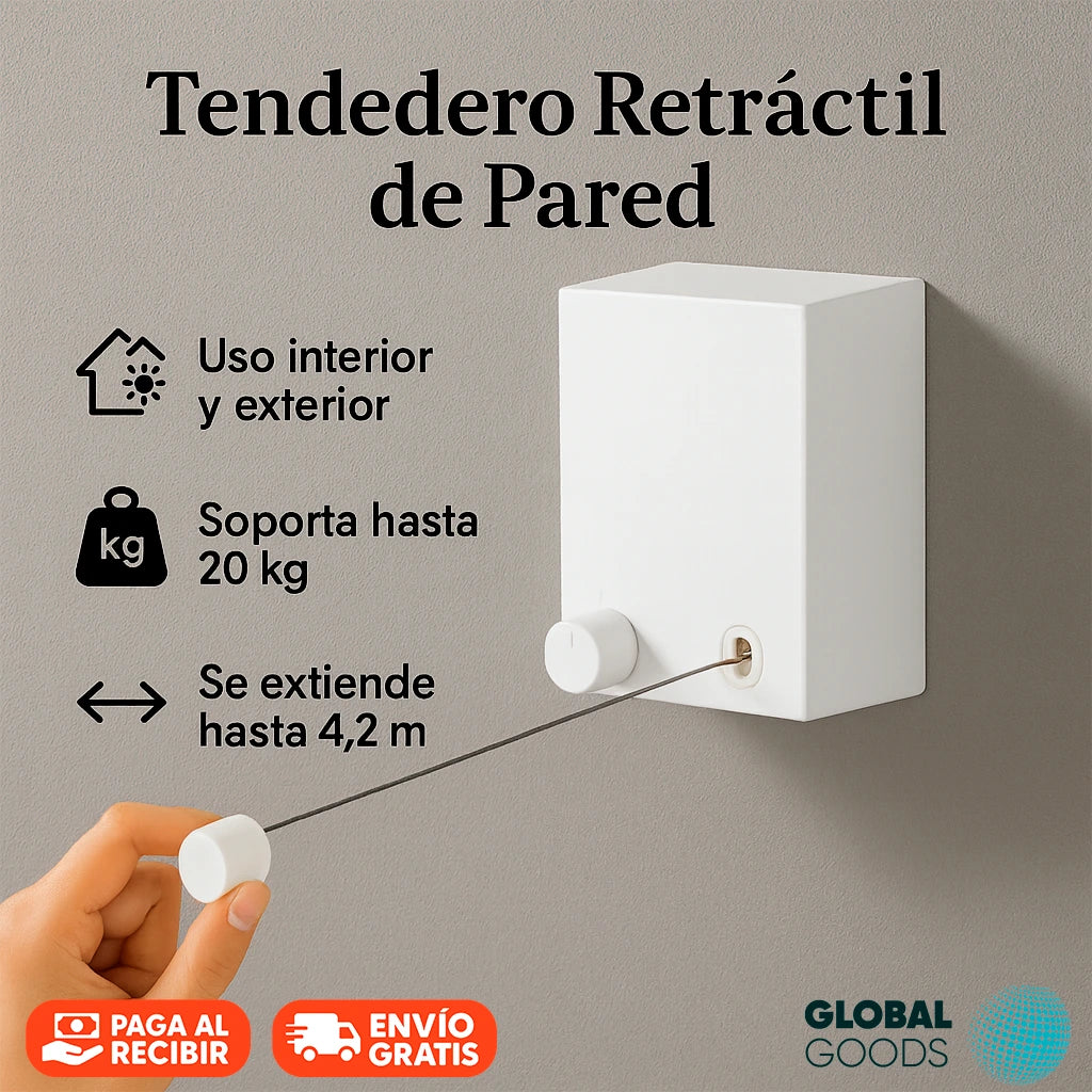 Tendedero Retráctil de Pared | 4,2 m de Longitud