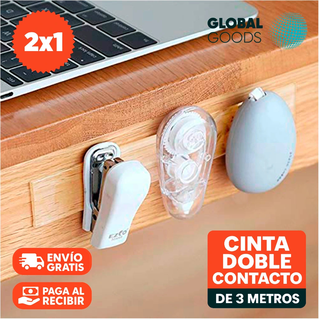 Cinta Adhesiva Doble Contacto Multifuncional 3 Metros | Pack 2 Unidades