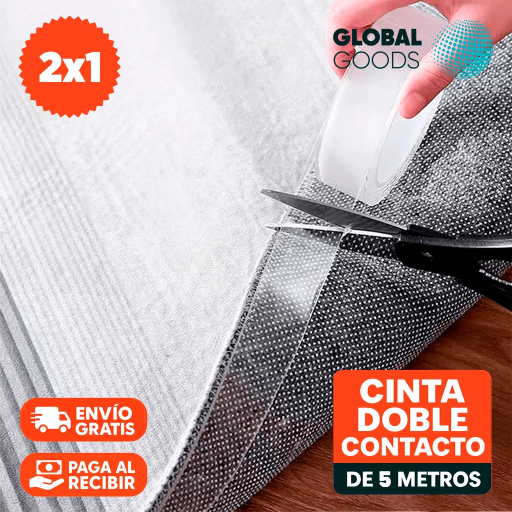 Cinta Adhesiva Doble Contacto Multifuncional 5 Metros | Pack 2 Unidades