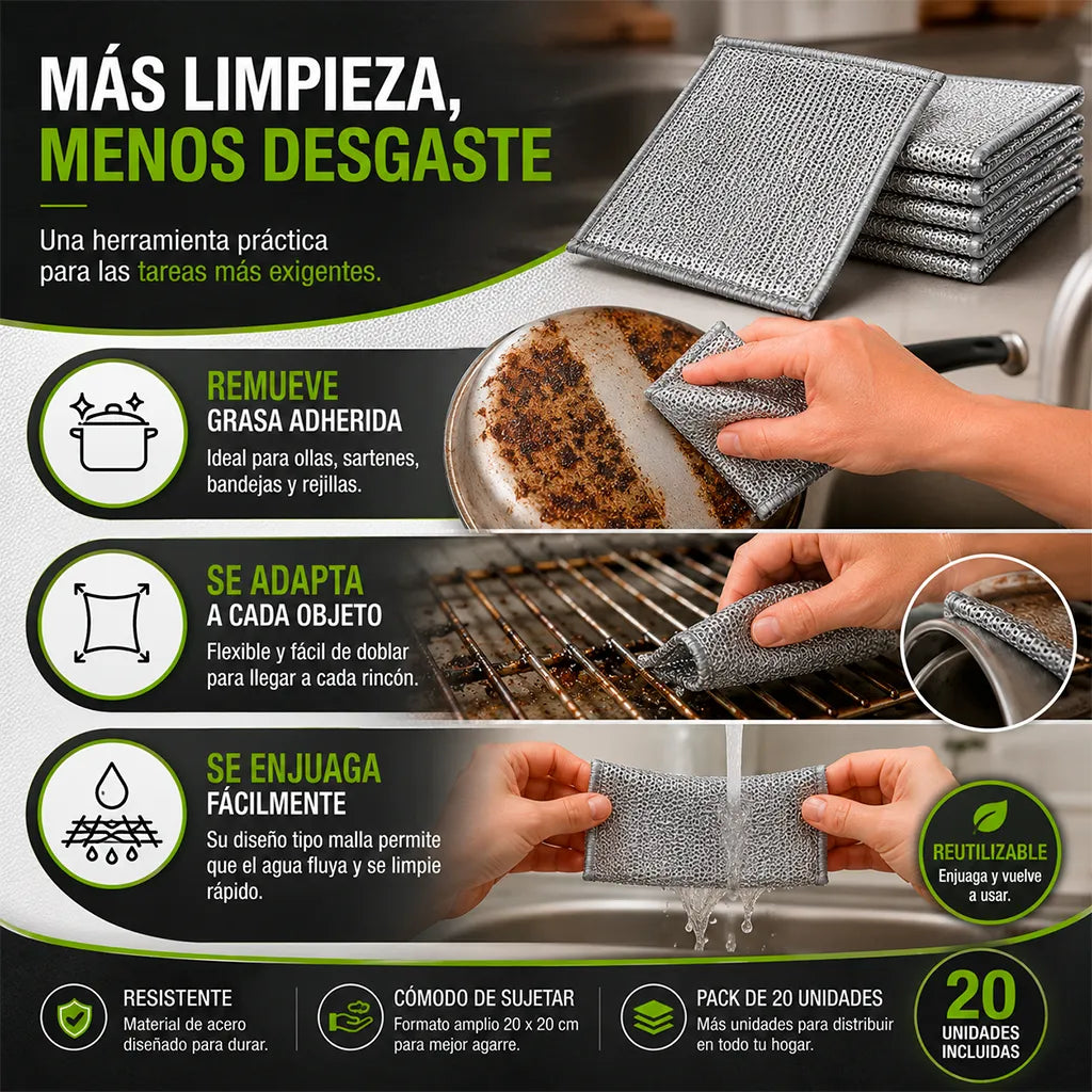 Paños Metálicos Tipo Malla | Pack 20 Unidades