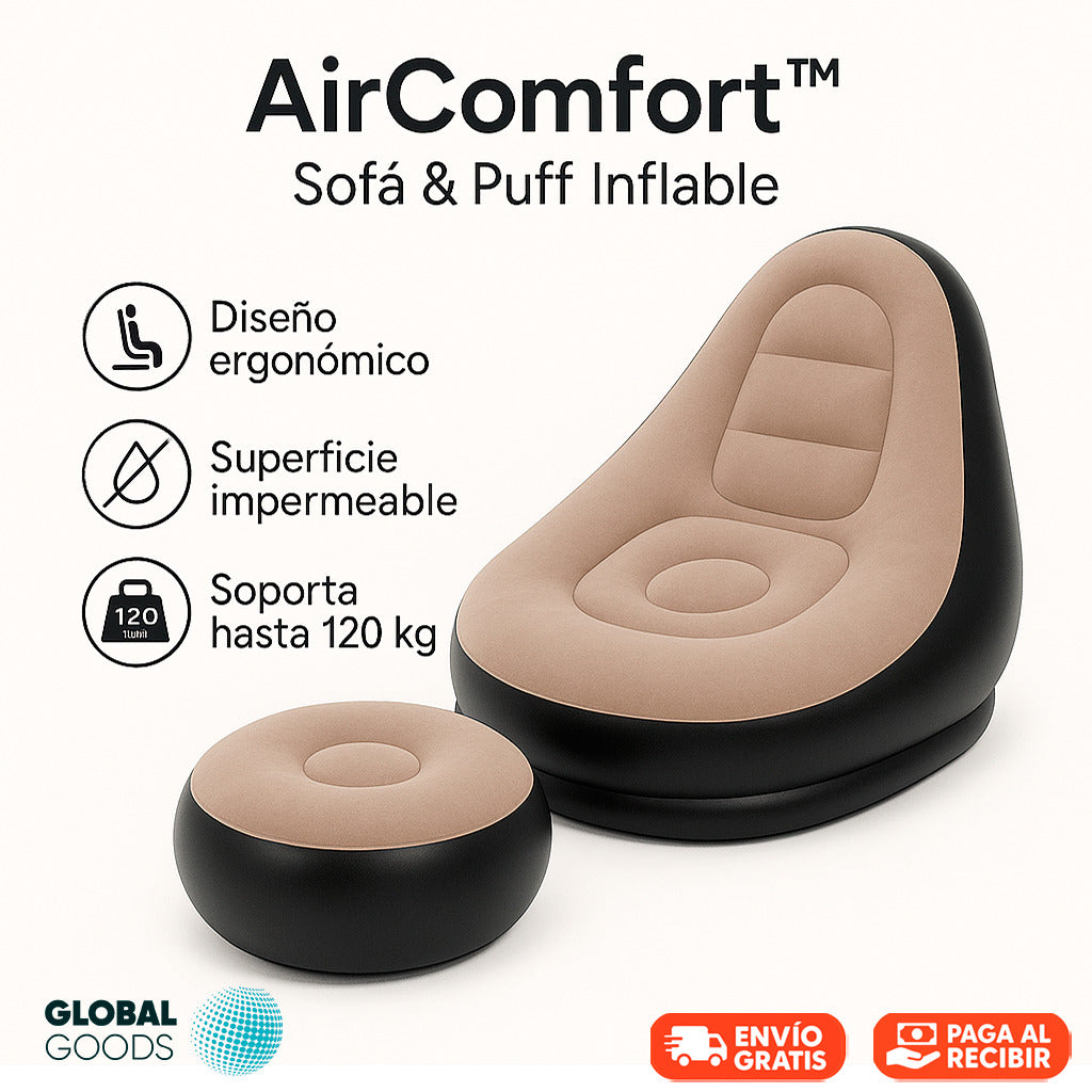 AirComfort™ | Sofá y Puff Inflable + Inflador Eléctrico