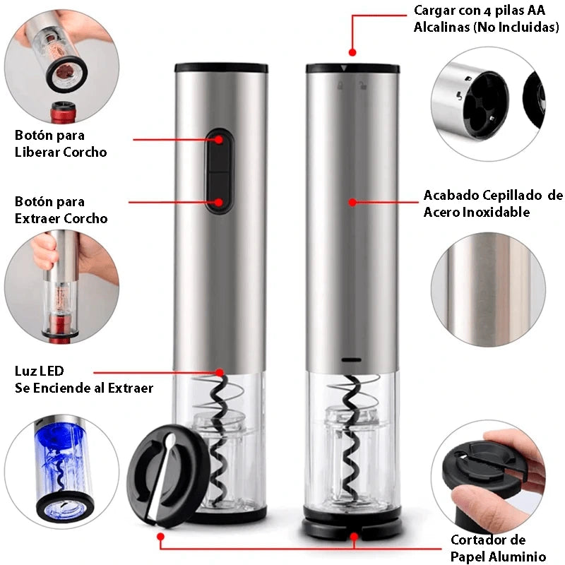 Sacacorchos Eléctrico Automático de Acero Inoxidable