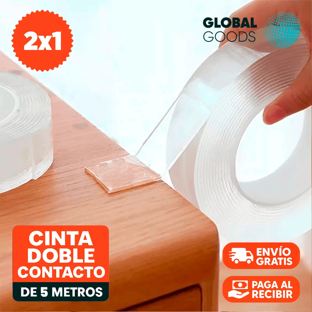 Cinta Adhesiva Doble Contacto Multifuncional 5 Metros | Pack 2 Unidades