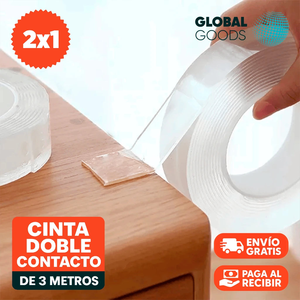 Cinta Adhesiva Doble Contacto Multifuncional 3 Metros | Pack 2 Unidades