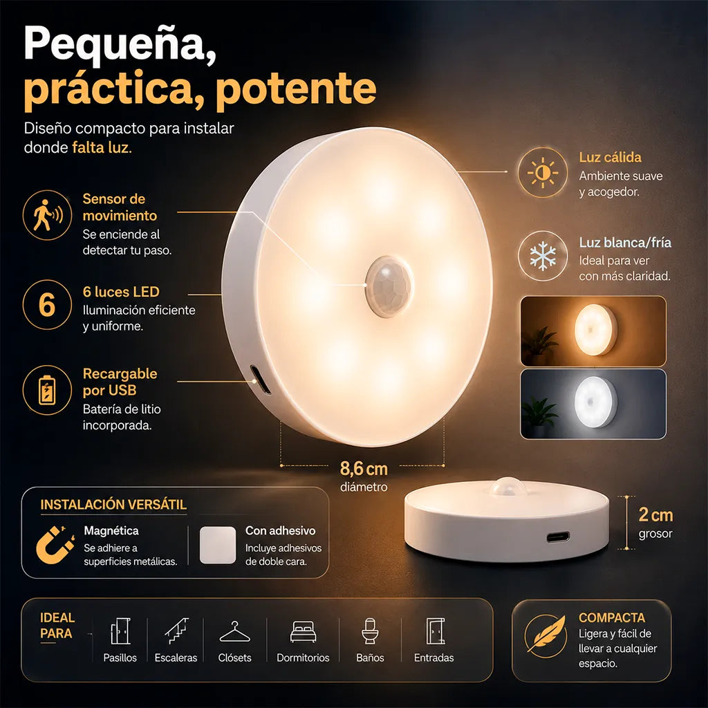 Lámpara LED Recargable con Sensor de Movimiento | Pack 4 Unidades
