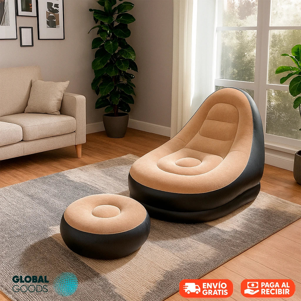 AirComfort™ | Sofá y Puff Inflable + Inflador Eléctrico