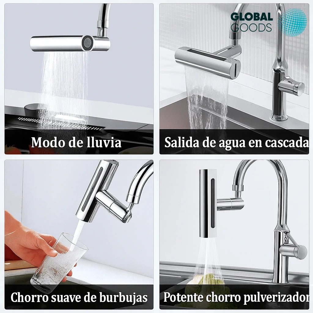 Grifo Extensor Giratorio 360° 4 en 1 Anti Salpicaduras