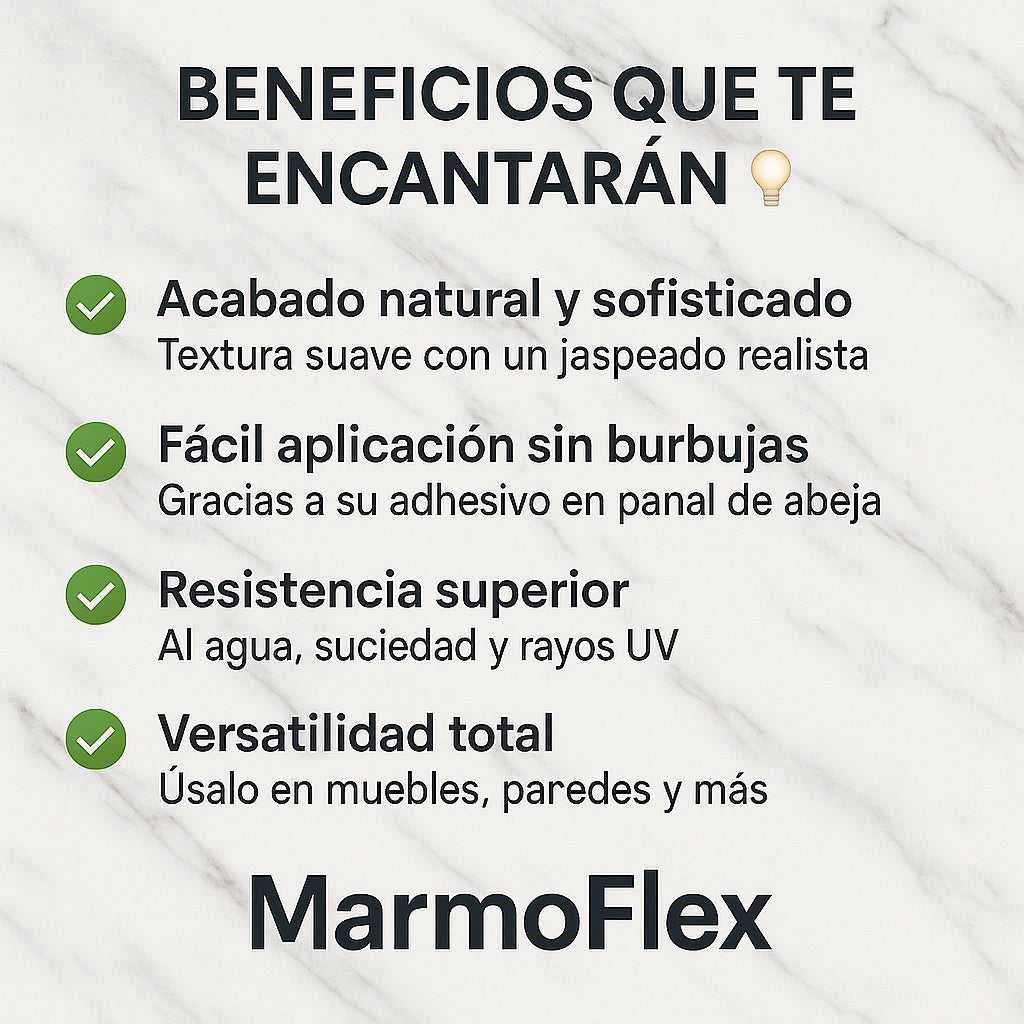 MarmoFlex™ | Lámina de Vinilo Adhesivo Efecto Mármol 10mx60cm