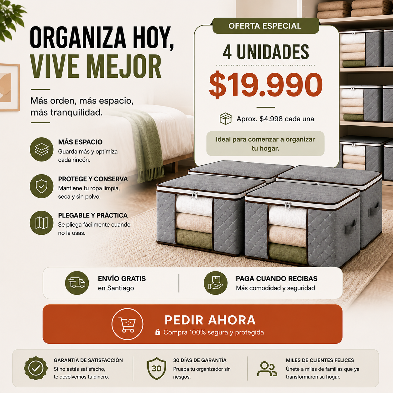 Cajas Organizadoras Plegables con Visor | Pack 4 Unidades