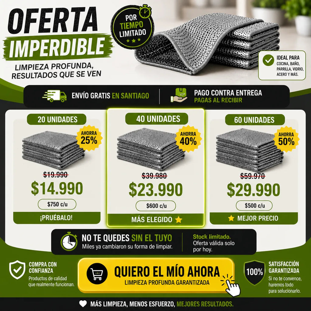 Paños Metálicos Tipo Malla | Pack 20 Unidades