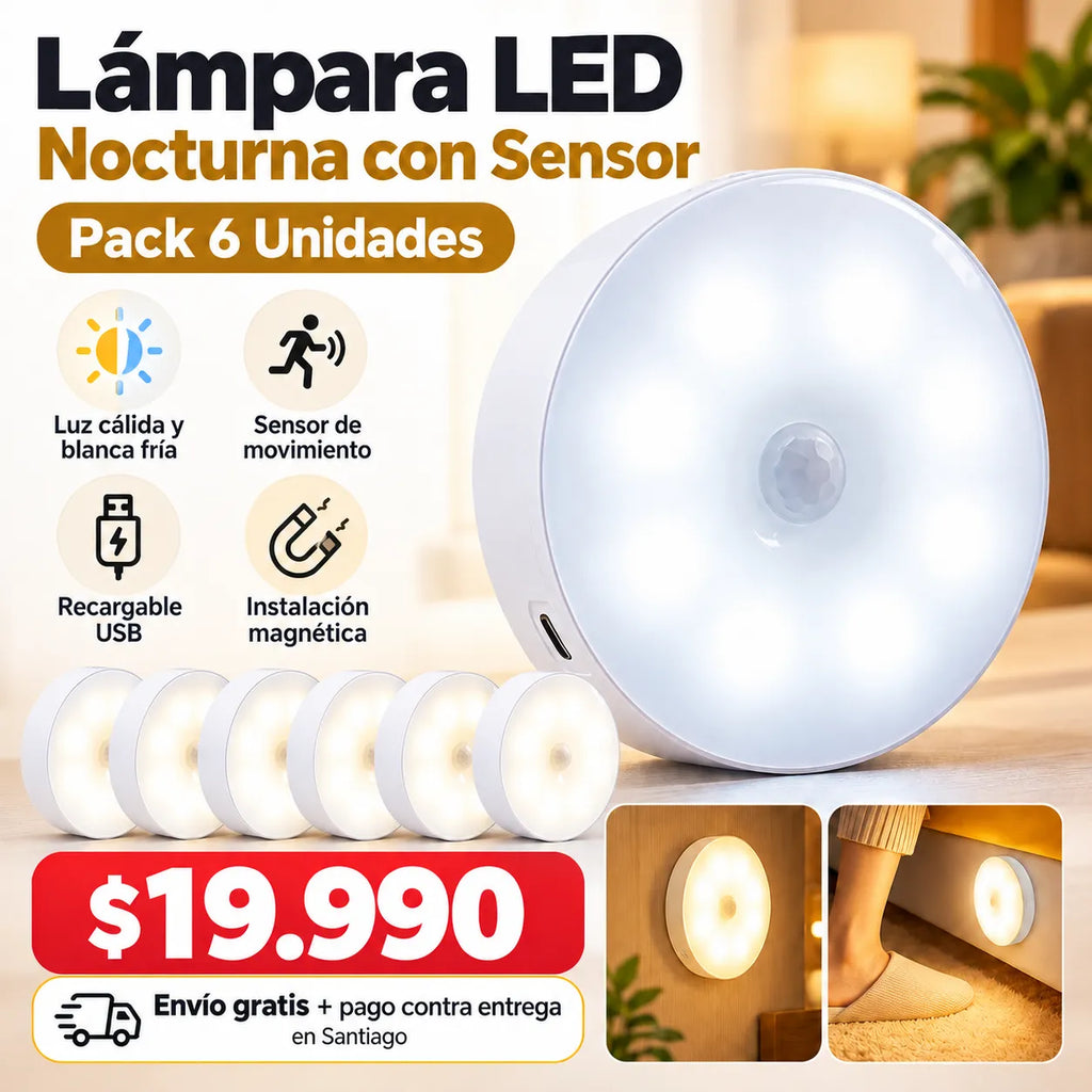 Lámpara LED Recargable con Sensor de Movimiento | Pack 6 Unidades