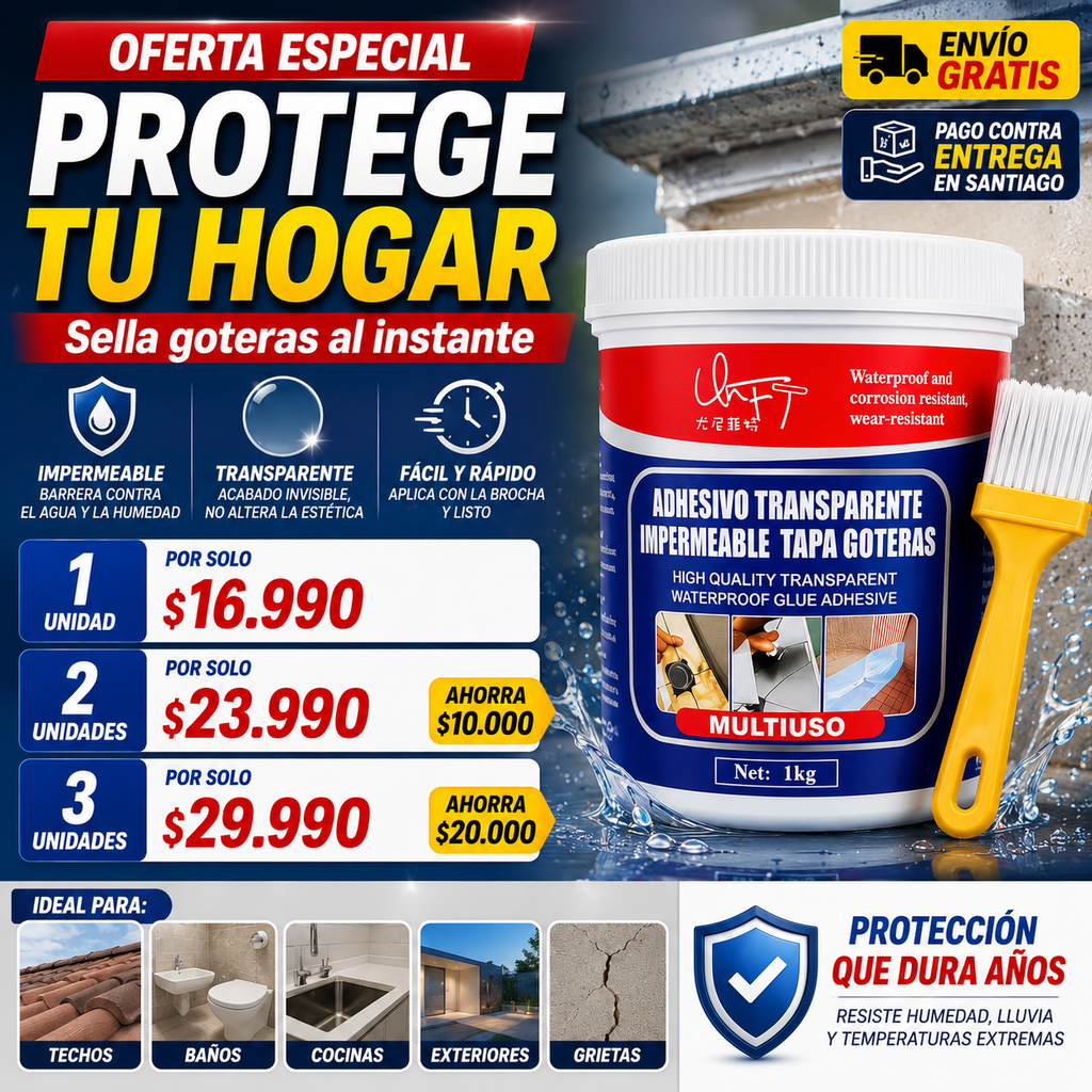 Adhesivo Transparente Impermeable Tapa Goteras | 1 kg + Brocha