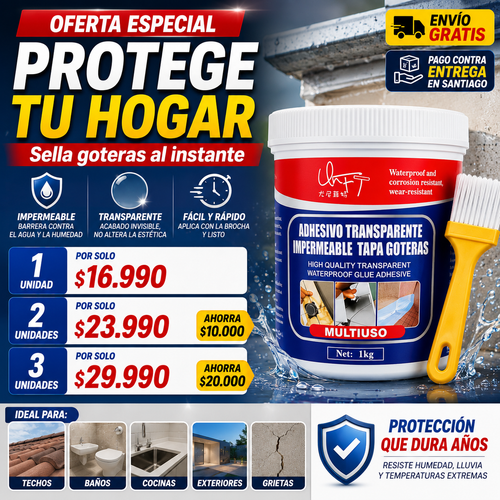 Adhesivo Transparente Impermeable Tapa Goteras | 1 kg + Brocha