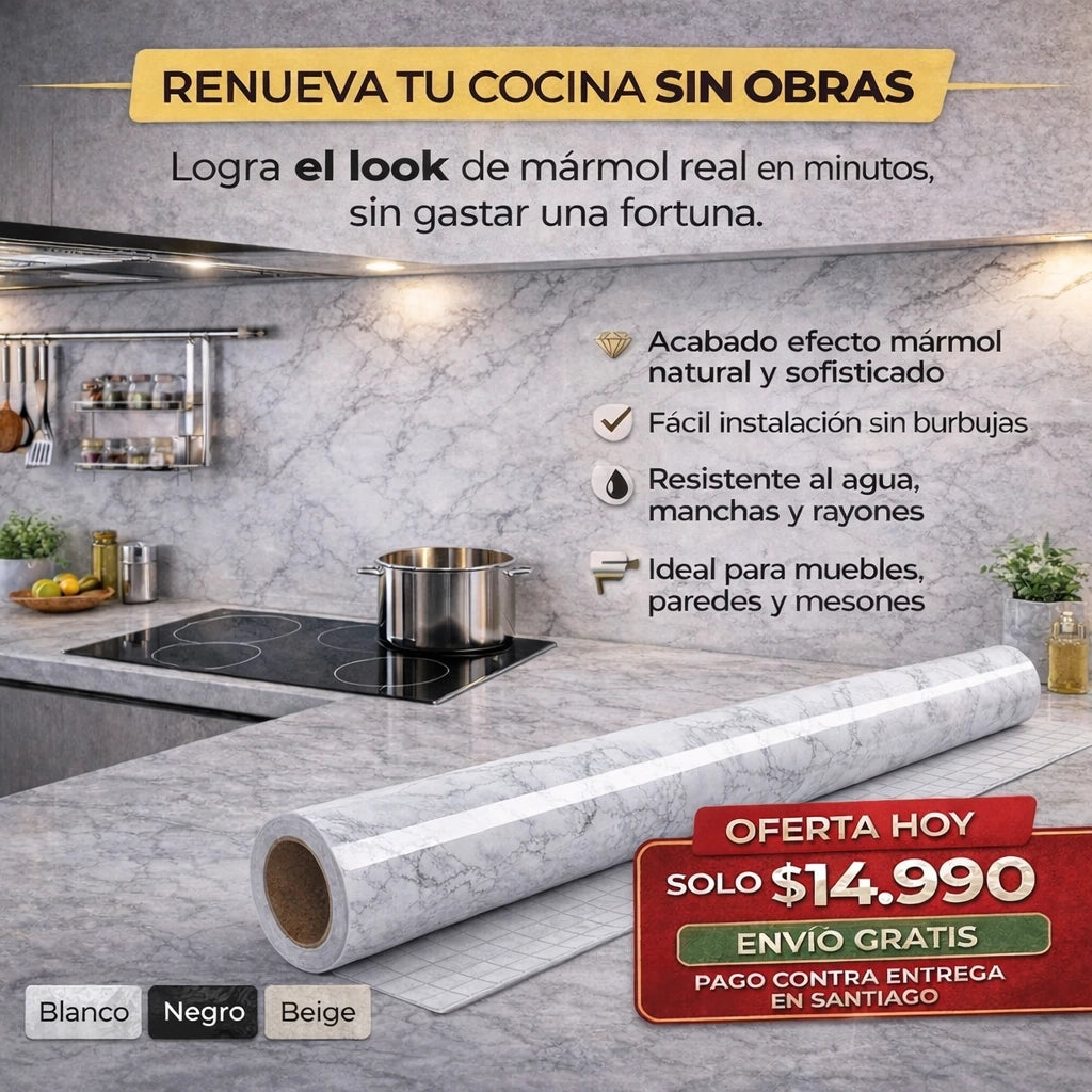 MarmoFlex™ | Lámina de Vinilo Adhesivo Efecto Mármol 10mx60cm