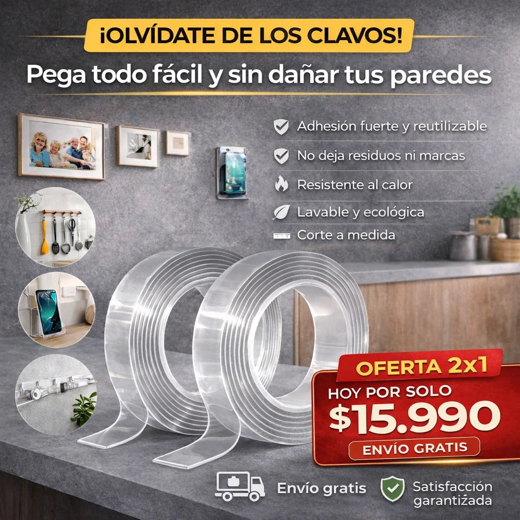 Cinta Adhesiva Doble Contacto 5 Metros | Pack 2 Unidades