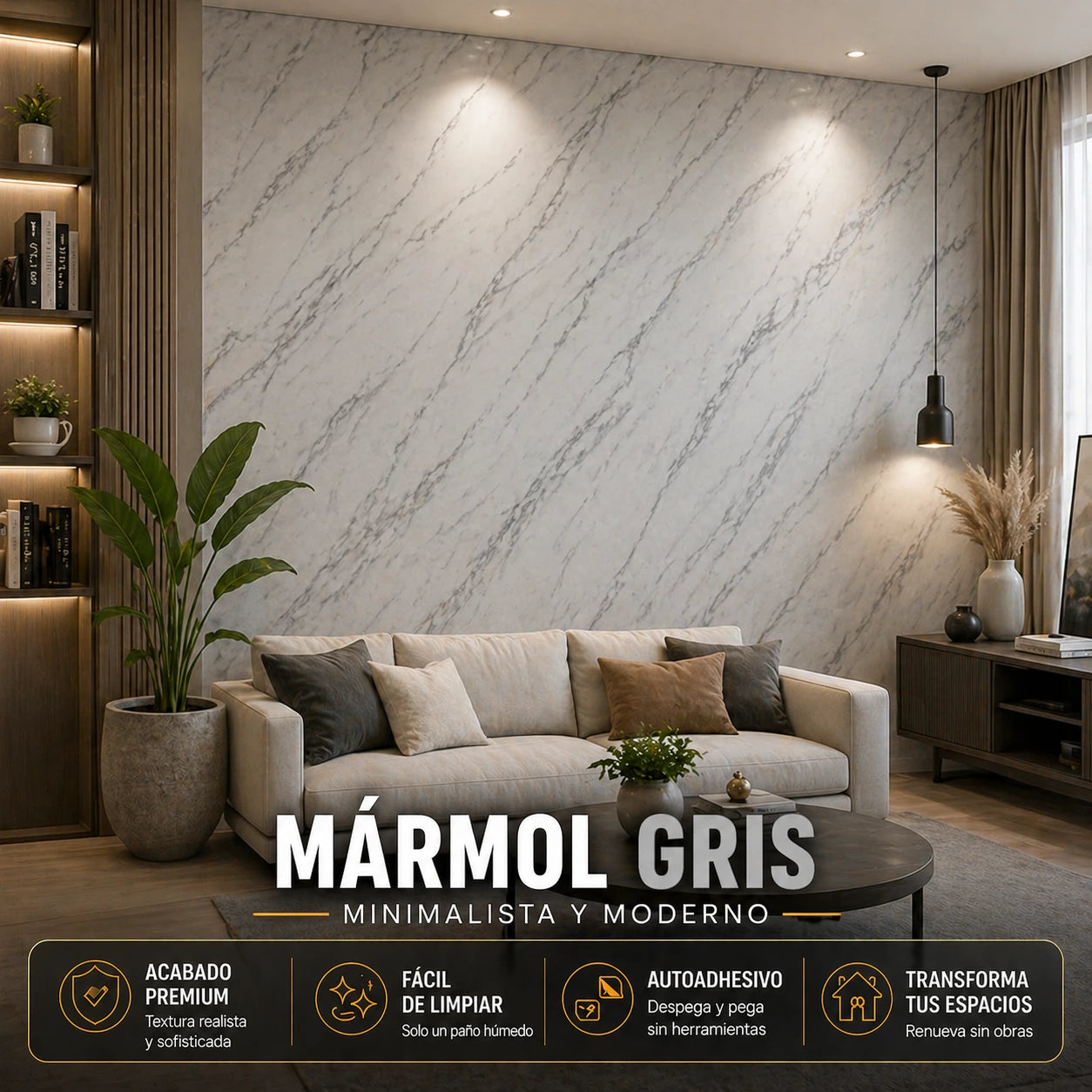 Lámina Autoadhesiva PVC Diseño Mármol | 3m x 1.2m x 3mm