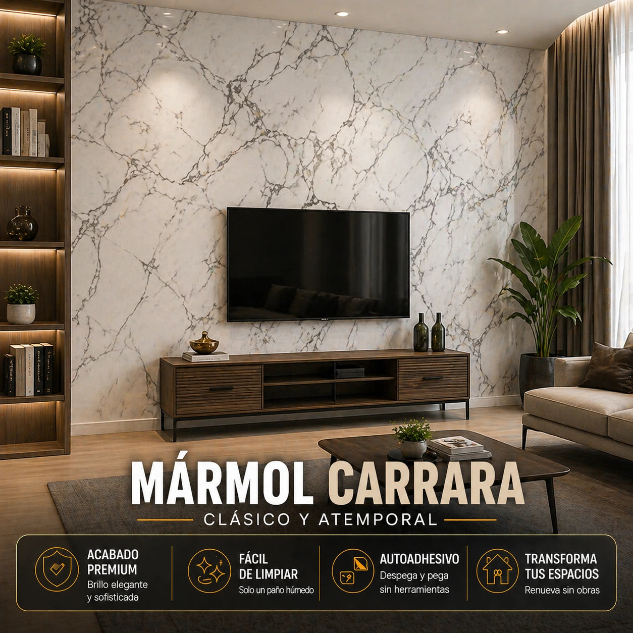 Lámina Autoadhesiva PVC Diseño Mármol | 3m x 1.2m x 3mm