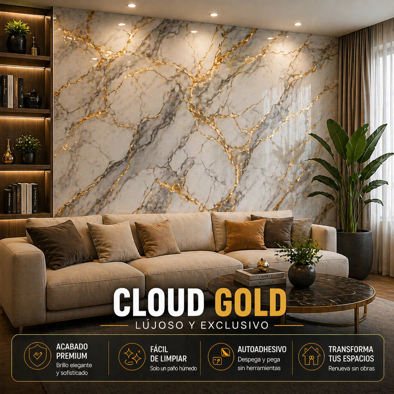 Lámina Autoadhesiva PVC Diseño Mármol | 3m x 1.2m x 3mm