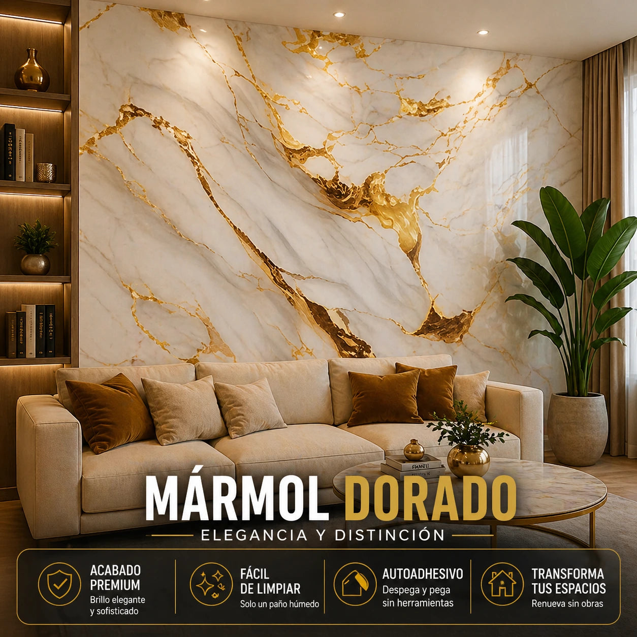 Lámina Autoadhesiva PVC Diseño Mármol | 3m x 1.2m x 3mm