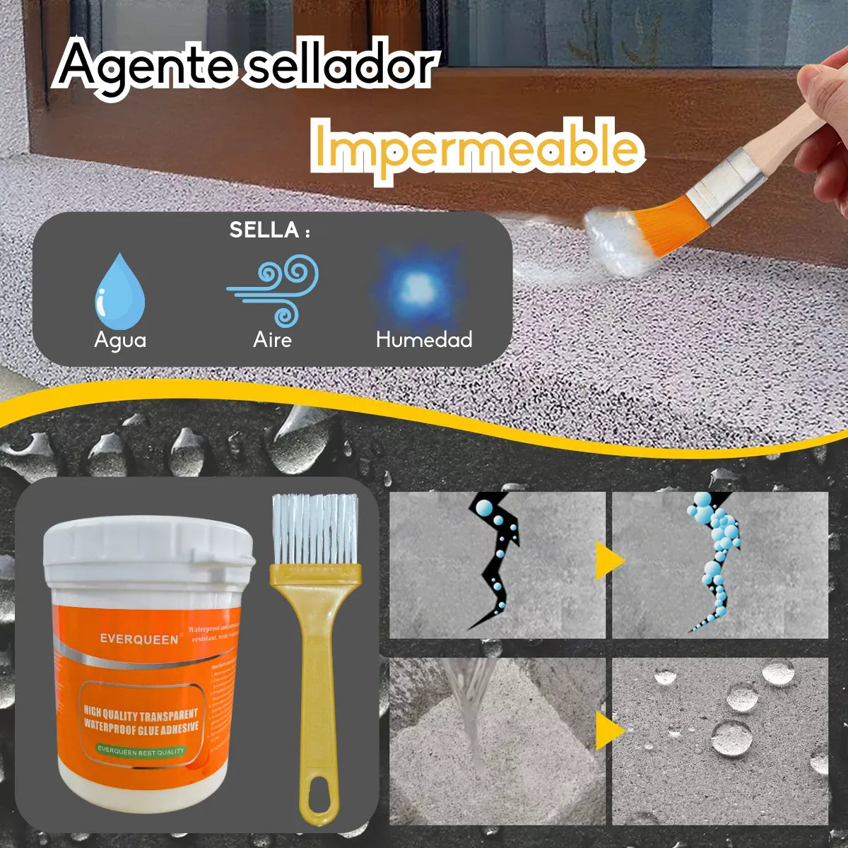 Sellador Transparente Impermeable 300g + Brocha  | Pack 2 Unidades