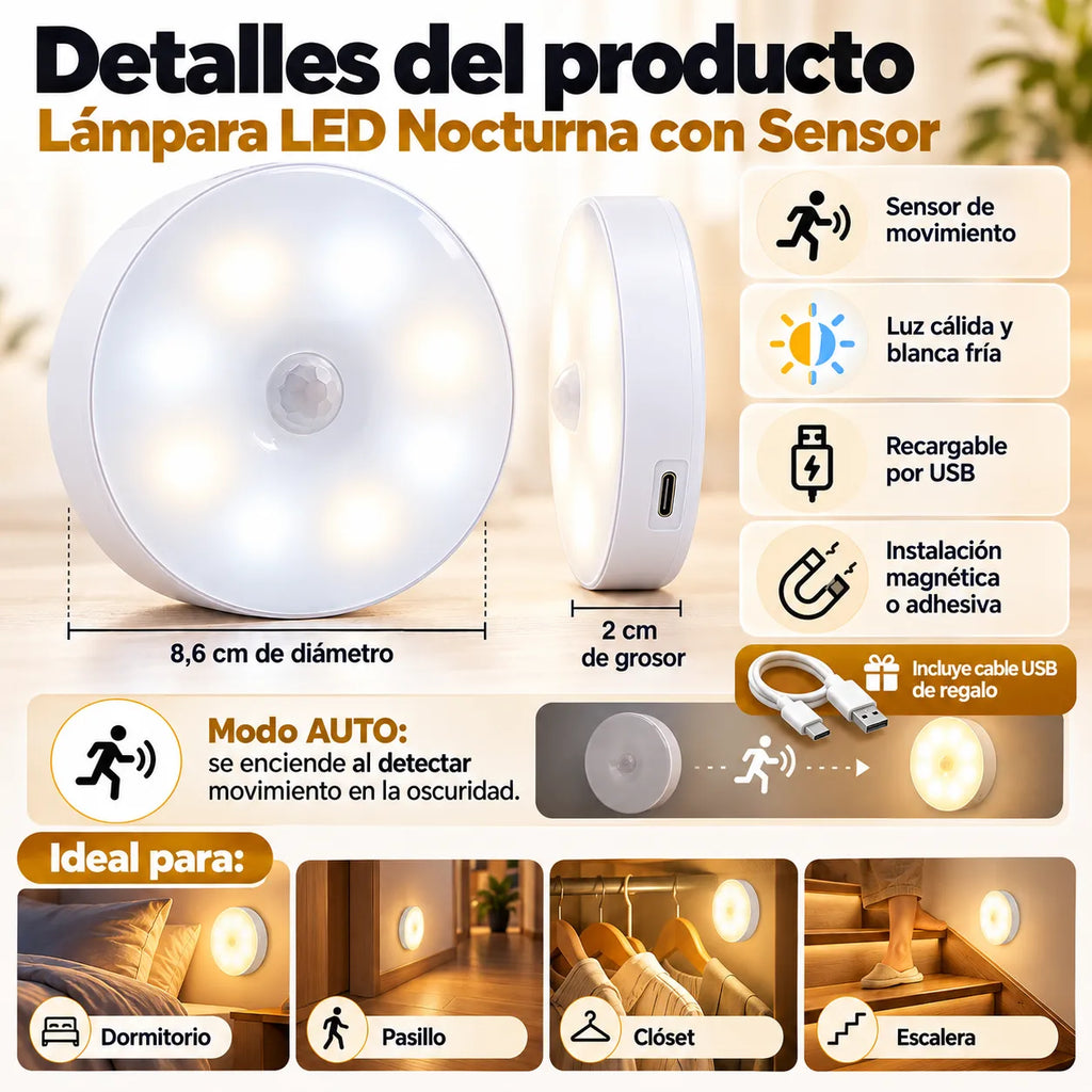 Lámpara LED Recargable con Sensor de Movimiento | Pack 6 Unidades