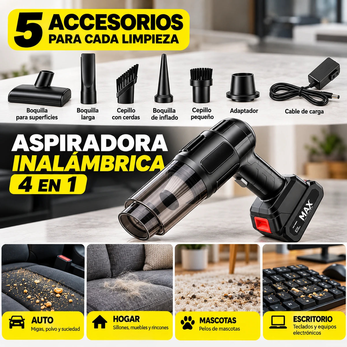 Aspiradora Inalámbrica Recargable 4 en 1