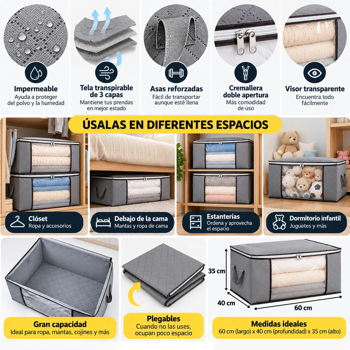 Cajas Organizadoras Plegables con Visor | Pack 6 Unidades