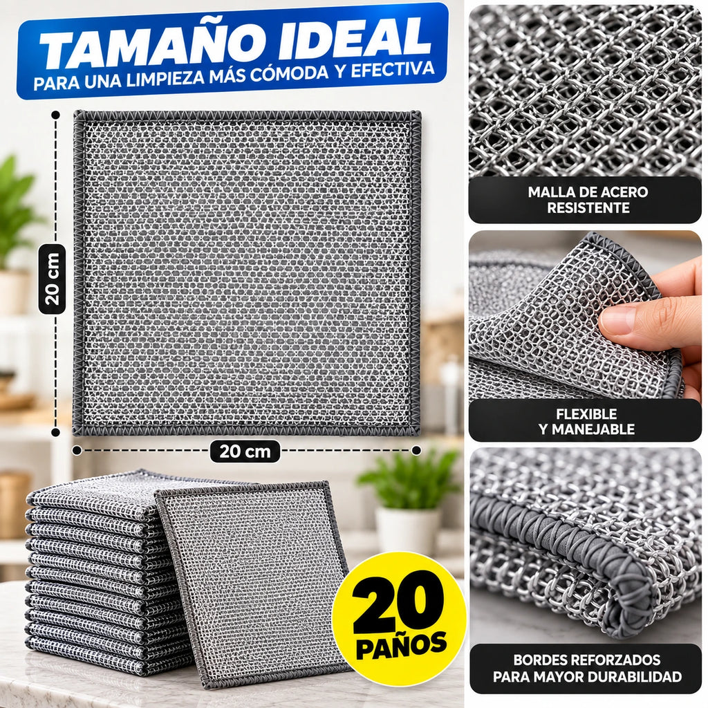 Paños Metálicos Tipo Malla | Pack 20 Unidades