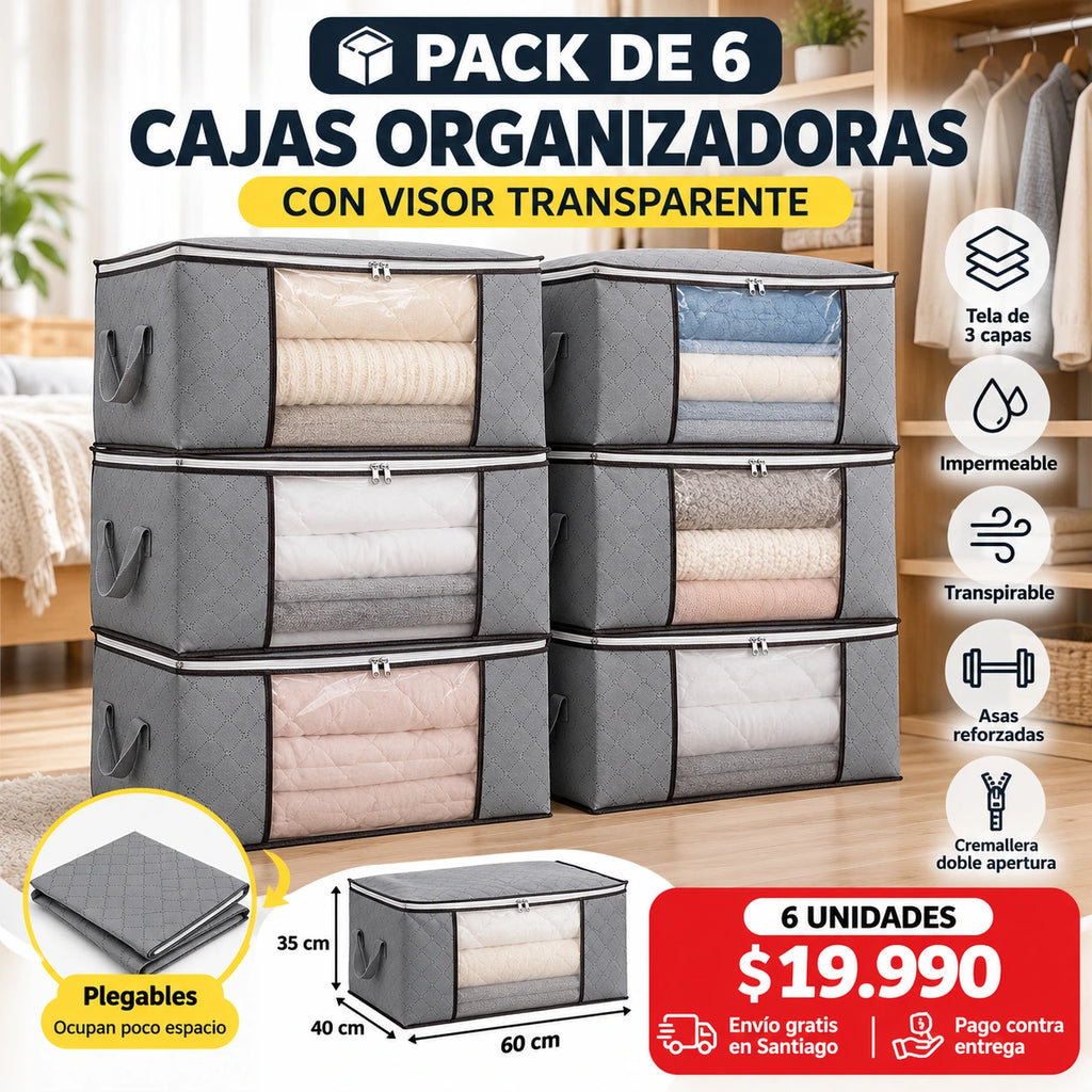 Cajas Organizadoras Plegables con Visor | Pack 6 Unidades