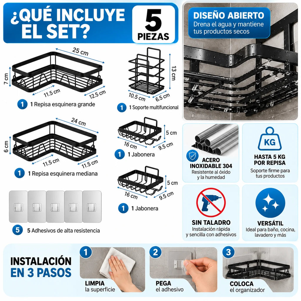 Set de 5 Organizadores de Ducha Adhesivos